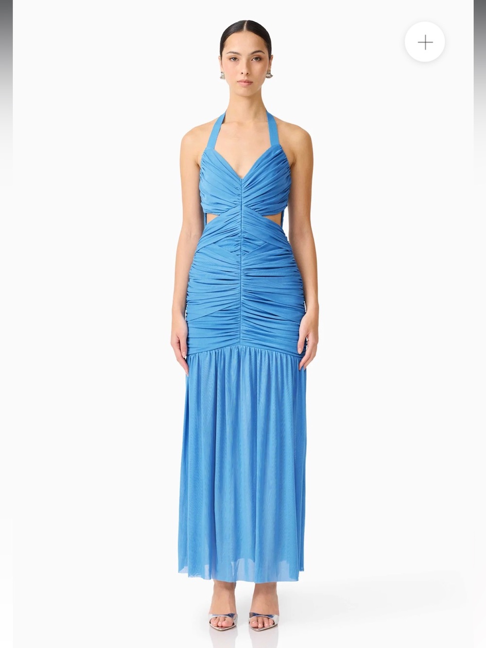 elliatt elena blue halter neck mesh cutout maxi gown dress size small NEW